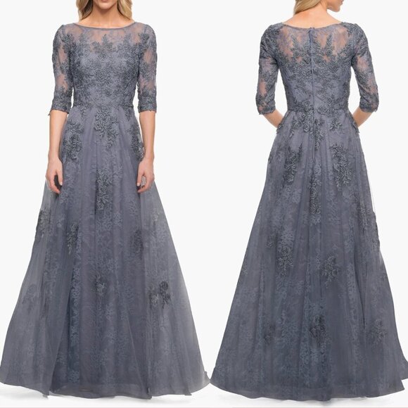 La Femme Floral Lace & Tulle Gown - Picture 1 of 6